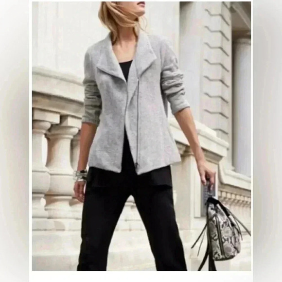 Eileen Fisher Organic Cotton Tweed Moto Herringbone Jacket Gray Size M - Picture 4 of 15